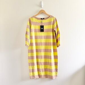 NWT Gobi Mongolian Cashmere Striped Yellow Tan Sweater Dress size Large